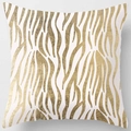 Square throw pillow case in white with metallic gold zebra print pattern décor - Pattern DRD59-6