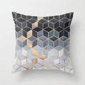 Pink marble geometric throw pillow cover with blue and gold cubic patterns on peach skin - 18x18 Inch / Blue Gray Gold-Cube Gradient (DRD15-23)