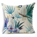Linen cushion cover with watercolor white cockatoo and tropical floral print - Cockatoo (YMD52-17) / 45x45cm