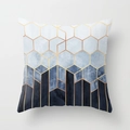 Pink marble and geometric blue gradient square cushion cover with gold line details - 18x18 Inch / Blue White Gradient-Gold Cube (DRD15-25)
