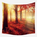 Arazzo forestale con paesaggio autunnale, foglie rosse e luce solare dorata - 130*150cm / Foresta Autunnale (WTG-2)