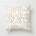 Modern white marble cushion cover with geometric gold 3D cube print for home decor - 18x18 Inch / White Marble-Gold Line Cube (DRD15-27)