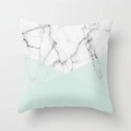 Square pillowcase with mint green and marble geometric pattern on peach skin fabric - Mint Green Diagonal Spliced Marble (DRD104-13) / 18x18 Inch