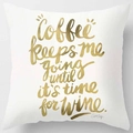 Square peach skin pillowcase in white with golden life-themed typography print - Pattern DRD59-10