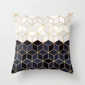 Pink marble geometric pillowcase with blue and gold color block patterns for sofa decor - 18x18 Inch / Blue White Gold-Geometric Cube (DRD15-28)