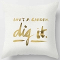 Square peach skin pillow case with gold Life's a Garden print for home sofa decor - Pattern DRD59-11