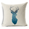 Blue geometric elk pattern on square linen cushion cover with nordic minimalist design - Blue Geometric Deer Collage (YMD66-14)