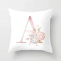 Dettaglio di fiori acquerello rosa e glitter dorati su una federa per cuscino bianca - Lettera A (DRD150-A) / 45x45cm
