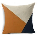 Federa quadrata in lino con blocchi geometrici di colore beige, arancione e blu intenso - Stile Patchwork Geometrico Tricolore Blu Arancio (YMD65-4)