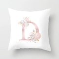 Dettaglio della lettera D rosa e rose su federa bianca in poliestere pelle di pesca - 45cmx45cm / Stile Lettera D Oro Rosa (DRD150-D)