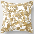 Square pillowcase with baroque golden floral pattern on white peach skin fabric - Pattern DRD59-14
