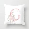 Detail of white peach skin pillowcase featuring a floral rose gold alphabet G design - 45cmx45cm / Rose Gold Letter G Style (DRD150-G)