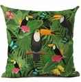Linen cushion cover with tropical toucan and palm leaf patterns in jungle style - Lush Rainforest Hornbill (YMD52-18) / 45x45cm