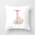 Detail of white peach skin pillowcase featuring floral letter I in pink watercolor - 45cmx45cm / Rose Gold Letter I Style (DRD150-I)