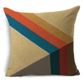 Abstract geometric linen cushion cover with rust, blue, and mustard yellow color blocks - Red Blue Gray Multicolor Geometric Colorblock Style (YMD65-7)