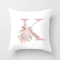 Detail of white peach skin pillowcase with watercolor floral letter K design - 45cmx45cm / Rose Gold Letter K Style (DRD150-K)