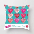 Close-up of peach skin heart pattern pillowcase with Happy Valentine's Day text - 18x18 Inch / Cyan Heart Array (DRD156-12)