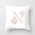 Close-up of peach skin fabric cushion cover with a floral pink letter N pattern - 45cmx45cm / Rose Gold Letter N Style (DRD150-N)
