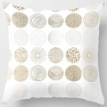 White peach skin cushion cover with modern golden geometric circular patterns for home decor - Pattern DRD59-17
