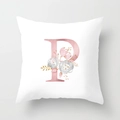 Close-up of peach skin pillowcase with rose gold letter P and elegant floral design - 45cmx45cm / Rose Gold Letter P Style (DRD150-P)
