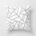 Modern black and white geometric pattern square cushion cover with soft peach skin texture - 18x18 Inch / Black White Geometric Lines (DRD15-33)
