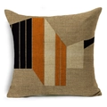 Square linen pillow cover with abstract geometric patterns in orange and black tones - Earth Tone Modern Abstract Patchwork Style (YMD65-9)