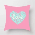 Detailed view of pink peach skin pillowcase with floral heart pattern and love typography - 18x18 Inch / Pink Floral Love (DRD156-6)