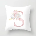 Detailed view of white peach skin pillowcase with watercolor letter S and floral patterns - 45cmx45cm / Rose Gold Letter S Style (DRD150-S)