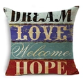 Vintage linen pillow cover with horizontal color stripes and Dream Love text print - Ymd80-2 / 18x18 Inch