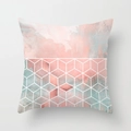 Pink marble geometric throw pillow cover with abstract watercolor grid and cube lines - 18x18 Inch / Pink Orange Gradient-White Line Cube (DRD15-35)