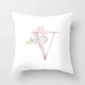 Close-up of peach skin pillowcase with rose gold floral letter V in modern style - 45cmx45cm / Rose Gold Letter V Style (DRD150-V)