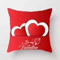 Modern red heart peach skin pillowcase with Be my Valentine text for home decor - 18x18 Inch / Red Double Heart (DRD156-2)