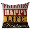 Vintage linen pillow cover featuring colorful stripes and inspirational quote text - Color Block Friends Motto Style (YMD80-3)