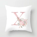 Detail of soft peach skin pillowcase with rose gold letter X and floral patterns - 45cmx45cm / Rose Gold Letter X Style (DRD150-X)