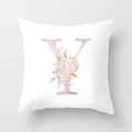 Detail of white peach skin pillowcase with floral letter Y in rose gold finish - 45cmx45cm / Rose Gold Letter Y Style (DRD150-Y)