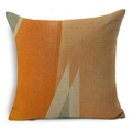Minimalist square linen pillow cover featuring orange and beige abstract geometric patterns - Orange Light Coffee Geometric Patchwork Art Style (YMD65-12)