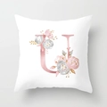 Close-up of rose gold letter U with watercolor flowers on soft peach skin pillowcase - 45cmx45cm / Rose Gold Letter U Style (DRD150-U)