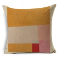 Minimalist geometric linen pillowcase with yellow and pink abstract block patterns - Yellow Beige Pink Irregular Rectangle Patchwork Style (YMD65-13)