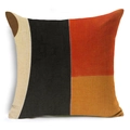 Square linen pillow cover with abstract geometric patterns in beige and orange tones - Modern Minimalist Red Orange Contrast Geometric Style (YMD65-14)