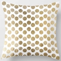 Modern white peach skin pillow cover with metallic gold polka dots for home decor - Pattern DRD59-24