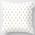 White peach skin pillowcase with golden anchor pattern for nautical home decor - Pattern DRD59-25