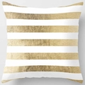 Square peach skin pillowcase featuring elegant gold horizontal stripes on a white background - Pattern DRD59-26