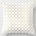 Square white pillowcase with golden quatrefoil geometric patterns in a metallic finish - Pattern DRD59-27