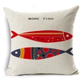 Federa per cuscino in lino con motivo di pesce stilizzato e scritta More Fish - Pesce Stampato a Pois (YMD119-4)