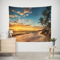 Tapisserie murale avec coucher de soleil plage cocotiers et vagues pour décoration - 95*73 / Coucher du Soleil sur la Plage (WTG-28)