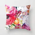 Housse de coussin carrée avec imprimés floraux aquarelle éclatants sur tissu blanc - 45x45 cm / Floral Multicolore Vif et Frais (DRD103-19)