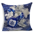 Linen Christmas pillow case featuring festive blue ornaments and silver snowflake patterns - 18x18 Inch / Christmas Print Style 7 (YMD116-7)