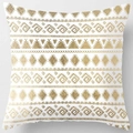 Peach skin square pillowcase with gold geometric tribal patterns on white background - Pattern DRD59-31