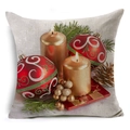 Linen Christmas pillow case featuring festive candles pine needles and ornaments - 18x18 Inch / Christmas Print Style 8 (YMD116-8)