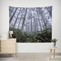 Tapisserie de forêt brumeuse avec paysage vert foncé pour décoration murale - 95*73 / Forêt Brumeuse aux Tons Froids (WTG-29)